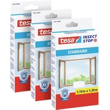 Tesa Insect Stop STANDARD für Fenster im 3er Pack - Insektenschutz zuschneidbar - Mückenschutz ohne Bohren - 3 x Fliegen Netz weiß - 110 cm x 130 cm