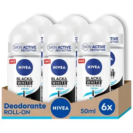 NIVEA Black & White Invisible Fresh Roll-On 6 x 50 ml