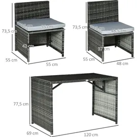 Outsunny 5tlg. Polyrattan Gartenmöbel Rattan Essgruppe Gartenset Grau