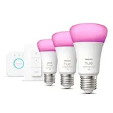 EDU: Philips Hue Starter Set White & Col. Amb. E27 3er Pack + Dimmschalter