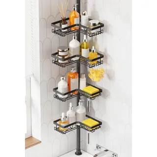 KEGII Teleskop Duschregal Teleskopregal Bad Duschablage Eckregal für Dusche und Badewanne Schwarz, 4 Stück - Teleskopregal Badezimmer Organizer