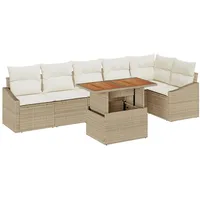 VidaXL 7-teilige Garten Essgruppe mit Kissen Beige Poly Rattan