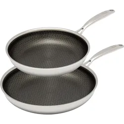 Pfannen-Set HENSSLERS, silber (edelstahlfarben), Ø:28cm, Pfannen, 3-Schicht Material, Wabenstruktur und Antihaftbeschichtung, Induktion