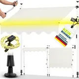 tillvex Klemmmarkise mit Handkurbel & LED Lichterkette Balkon | Balkonmarkise ohne Bohren | Markise UV-beständig & höhenverstellbar | Sonnenschutz Terrasse & Garten wasserdicht (Beige, 400cm)