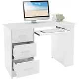 ML-Design Schreibtisch mit 3 Schubladen 3 Regale Tastaturauszug 110x49x75cm Weiß