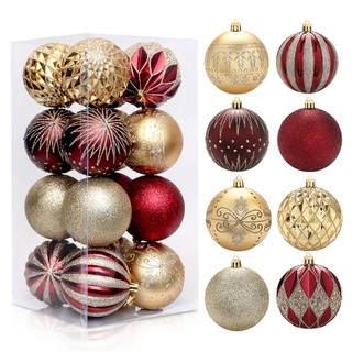 GLITZFAS Weihnachtskugeln 8cm 16 Stück, Kunststoff Christbaumkugeln Weihnachtsdeko Weihnachtsbaumschmuck mit Aufhänger Baumschmuck Weihnachten Deko Ornamente (Rot und Gold)