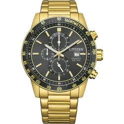 Chronograph CITIZEN, gold (goldfarben), Armbanduhren, Herren, Quarzuhr,Armbanduhr,Herrenuhr, bis 10bar wasserdicht, Edelstahlarmband