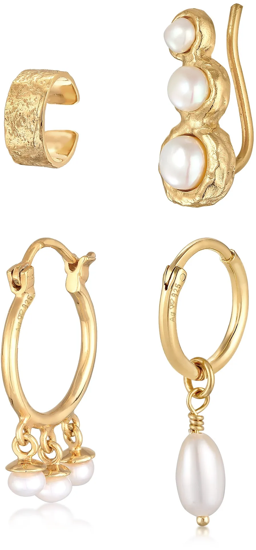 Elli Perlenohrringe »Ohrringe Earcuff Creole Climper Süßwasserperle Set 925 Silber« Elli Gold 8