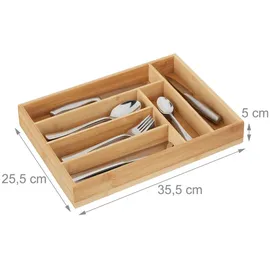 Relaxdays Besteckkasten Schubladeneinsatz mit 6 Fächern Bambus 5 x 25,5 x 35,5 cm natur