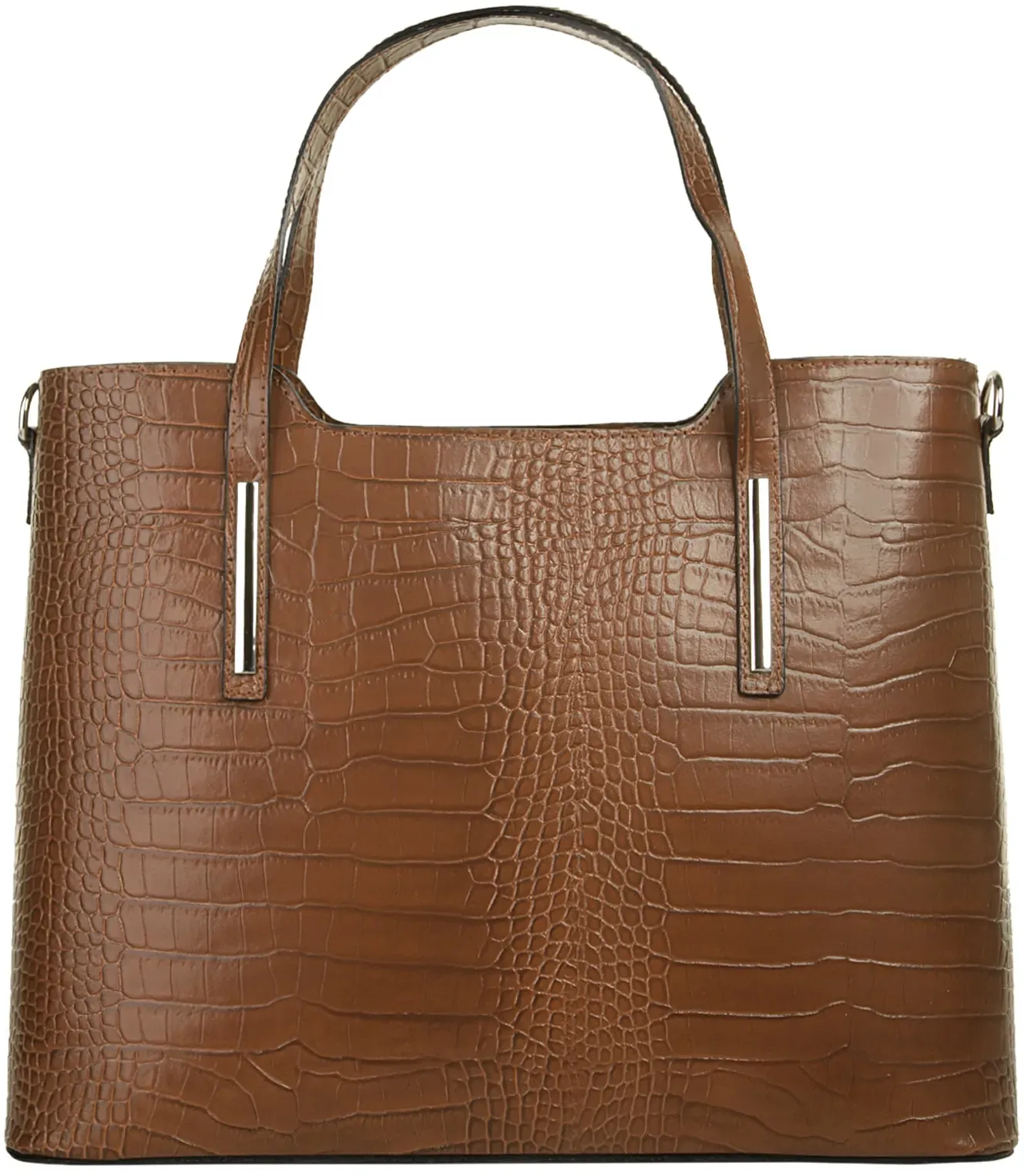 Henkeltasche CLUTY, Damen, Gr. B/H/T: 37cm x 29cm x 16cm onesize, braun (cognac), Leder, Reptilienprägung, Taschen, echt Leder, Made in Italy