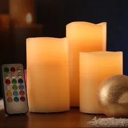 LED Kerzenset MULTI - Echtwachs - D: 7,5cm - Farbwechsel - Fernbedienung - Timer...