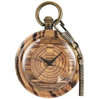 Tiong Holz Quarz Taschenuhr mit Kette Runde Holz Kunst Collectibles Taschenuhren Geburtstag