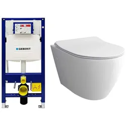 Alpenberger Wand WC Spülrandlos | Keramik Hänge WC mit Geberit Spülkasten | Toilette Vorwandelement WC Set Komplett | Nano Kloschüssel mit WC Sitz Bad