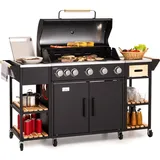 Klarstein Gasgrill für Camping Balkon Garten, Grill mit 6 Brenner, 20700W Edelstahl-Gasgrill, Outdoor Gasgrill mit Seitenbrenner, Gas Grill Kombig... - Schwarz