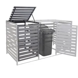 Mendler XL 1er-/2er-Mülltonnenverkleidung Erweiterung HWC-H62, Mülltonnenbox, 114x67x97cm Massiv-Holz ~ hellgrau
