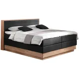 Mid.you Boxspringbett, Schwarz, Eiche, Textil, Eiche, massiv, H3, 7-Zonen, Höhe ca. 64 cm, 160x200 cm, Fsc, Bettkasten, Matratze, gepolstertes Kopfteil, Stoffauswahl, Topper durchgehend, Wendematratze mit unterschiedlichen Härtegraden, in verschiedenen Größen erhältlich, Schlafzimmer, Betten, Boxspringbetten