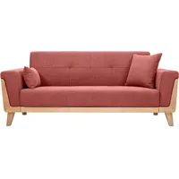 miliboo Skandinavisches Sofa aus terracottafarbenem Stoff mit Samteffekt und hellem Holz 3-Sitzer FJORD