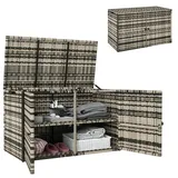 Rattan Auflagenbox 350L 2-Ebenne Kissenbox mit Deckel Hebestangen Tragegriffe 118 x 57 x 69 cm Mischgrau
