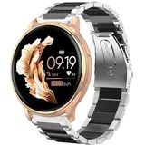 Onetuo Armband Kompatibel mit Nemheng Damen Smartwatch 1.32 Zoll, Classic Edelstahl Uhrenarmband für Nemheng N33 Smartwatch (Silber-Schwarz)