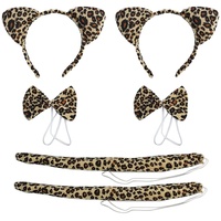TSHAOUN 2-teiliges Leopardenohren-Stirnband-Set, Ohren Schwanz Fliege Tie Katze Ohren Band Bogen Schwanz Kostüm-Set (Leopard)