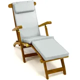 Nexos Trading DIVERO Liegestuhl eleganter Deckchair Florentine Steamer Chair Teakholz Liegenauflage mit Kopfteil mit 4 Segmenten wasserabweisend Bezug abnehmbar mit Reißverschluss (grau)