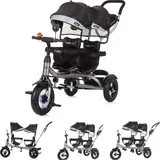 Babyshoppen Zwillingsdreirad 2Play, Lenkstange zwei verstellbare Sitze drehbar schwarz grau
