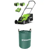 Greenworks 40V Kabelloser Akku Rasenmäher für Flächen bis zu 400 m2, 35 cm Schnittbreite, 40-Liter-Sack Plus Zwei 40 V 2Ah-Akkus und Ladegerät-G40LM35K2X + Greenworks Tools 120l Gartenabfallsack