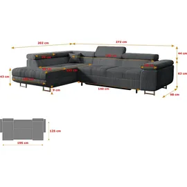 altdecor Ecksofa mit Schlaffunktion und Bettkasten GUSA-L 272x202x107 cm Grau Cord