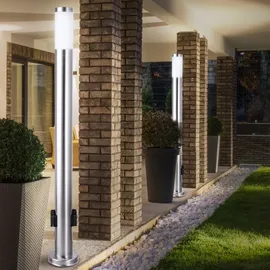 GLOBO Außenstehlampe silber Erdspieß Wegeleuchte Edelstahl Gartenlampe 2x Außensteckdose, 1x E27, Dxh 7,6 x 110 cm