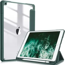 Fintie Hybrid Hülle für 10.2 Zoll iPad 9. Generation 2021/8. Gen 2020/7. Gen 2019 mit Stifthalter - Stoßfeste Schutzhülle mit transparenter Hartschale auf der Rückseite, Dunkelgrün