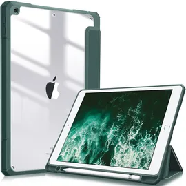 Fintie Hybrid Hülle für 10.2 Zoll iPad 9. Generation 2021/8. Gen 2020/7. Gen 2019 mit Stifthalter - Stoßfeste Schutzhülle mit transparenter Hartschale auf der Rückseite, Dunkelgrün