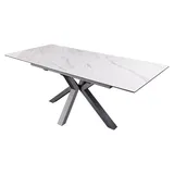 Erweiterbarer Esstisch LITHOS 160-200 cm – Weiße Marmor-Effekt Keramik und schwarzes Sternfußgestell - Weiß/Schwarz