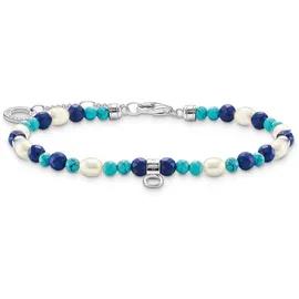 Thomas Sabo Armband mit blauen Steinen und Perlen aus 925 Sterlingsilber A2064-775-7 Größe 19