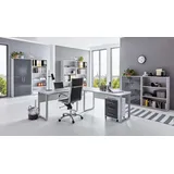BMG-Möbel BMG-Moebel.de Büromöbel komplett Set Arbeitszimmer Office Edition in Lichtgrau/Anthrazit Hochglanz (Set 7,