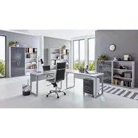 BMG-Möbel BMG-Moebel.de Büromöbel komplett Set Arbeitszimmer Office Edition in Lichtgrau/Anthrazit Hochglanz (Set 7,