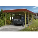 SKANHOLZ Skan Holz Carport Spreewald 396 cm x 893 cm rote Blende