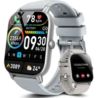 Smartwatch für Damen Herren, 1,85" Fitnessuhr mit Telefonfunktion, IP68 Wasserdicht Smart Watch mit Schrittzähler Pulsmesser Schlafmonitor Grau