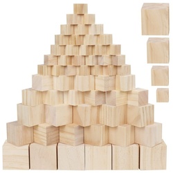 Belle Vous Greifling Holzwürfel Pack - 4 Dimensionen - Kiefernholzblöcke zum Basteln, Holzwürfel Set - 4 Größen - Kiefernholzblöcke für Basteln und Bemalen braun