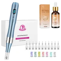 Wangyongg Dermapen mit 8 Geschwindigkeitsstufen Mikronadelgerät einstellbare Länge Elektrisch Microneedling Pen Schönheit Pen mit 12 Patronen, mit Retinol Serum für Microneedling (Hellblau)