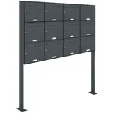 AL Briefkastensysteme 12er Premium Standbriefkasten Anthrazit inkl. Zeitungsfach