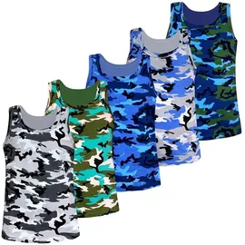 LOREZA Unterhemd 5er Set Jungen Unterhemden - Camouflage - Bunt (Spar-Packung, 5-St., 5er Pack) bunt 140-146