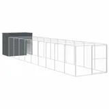 vidaXL Hundehütte mit Auslauf 214 x 1069 x 181 cm Stahl Anthrazit