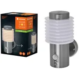 LEDVANCE ENDURA STYLE RONDO WALL SEN Außenleuchte, 9,5W, 700lm, Wandleuchte, Edelstahl, Bewegungsmelder, Tageslichtsensor, IP44 Schutzklasse, 3.000K Farbtemperatur, warmweiße Lichtfarbe