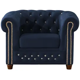 S-Style Chesterfield Sessel Cleo Blink Samt 104 x 72 x 0 cm Blau