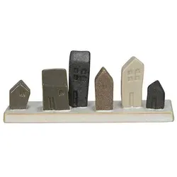 Deko Ensemble Häuser auf Platte natur 660777000371 21x6x9cm