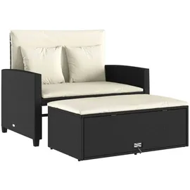 vidaXL Gartensofa mit Kissen 2-Sitzer Schwarz Poly Rattan