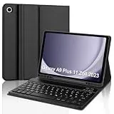 Tiiomioon Hülle mit Tastatur für Samsung Galaxy Tab A9 Plus/ A9+ 11 Zoll 2023, Abnehmbare Bluetooth Tastatur für Samsung Galaxy A9+ Plus (SM-X210/ X215/ X216/ X218) Tablet Cover, Schwarz