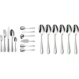 WMF Merit Besteckset 12 Personen, 66 teilig, 60 Teile mit Servierbesteck, Hohlheftmesser, Cromargan protect poliert, kratzbeständig, spülmaschinenfest & Merit Espressolöffel Set 6-teilig, 10,8 cm