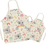 FOMAISELF Leinen Eltern und Kind Kochschürze-Niedliche Koala-Muster-Mama und Kinderschürze, Mama Sohn Tochter Schürzen zum Kochen Backen Malerei Party - Adult: 25.6 x 30 inches, Kid: 17.7 22 inches