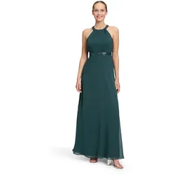Abendkleid VERA MONT "Vera Mont Abendkleid rückenfrei", Damen, Gr. 36, Normalgrößen, grün (dusty slate), Chiffon, Obermaterial: 100% Polyester. Futter: 100% Polyester., festlich, ausgestellt lang, amerikanischer Ausschnitt, ohne Ärmel, Kleider, Pailletten